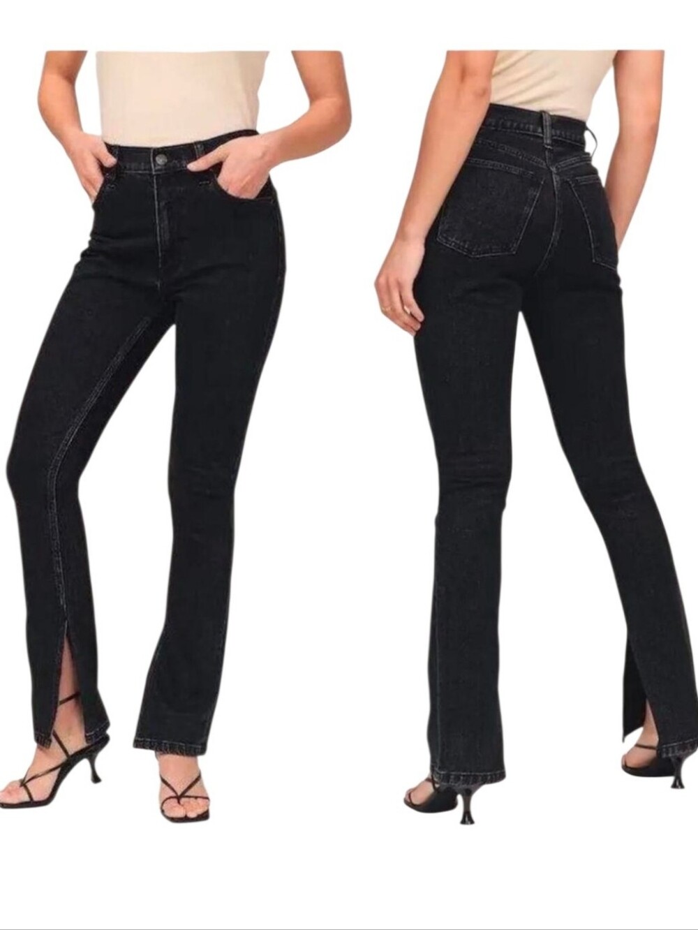 Abercrombie & Fitch Black High Rise Split Hem Jeans Size 27 Y2k Minimalist